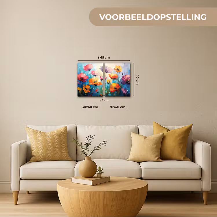 Bloemen - Kleurrijk - Abstract - Natuur Canvas - Meerluiken 2 luik klein -sfeer6-formaat-
