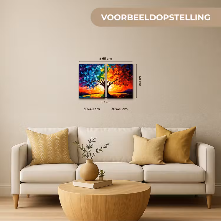 Boom - Kleurrijk - Verflook - Abstract Canvas - Meerluiken 2 luik klein -sfeer6-formaat-
