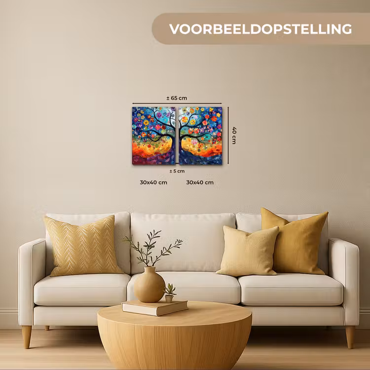 Kleurrijk - Levensboom - Bloemen - Abstract Canvas - Meerluiken 2 luik klein -sfeer6-formaat-