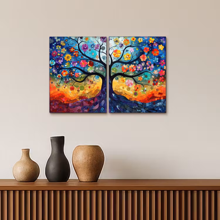 Kleurrijk - Levensboom - Bloemen - Abstract Canvas - Meerluiken 2 luik klein -sfeer3