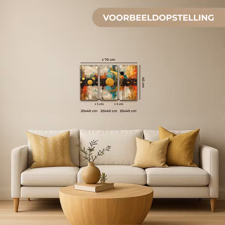 Abstract - Goud - Vormen Canvas - Meerluiken 3 luik klein -sfeer6-formaat