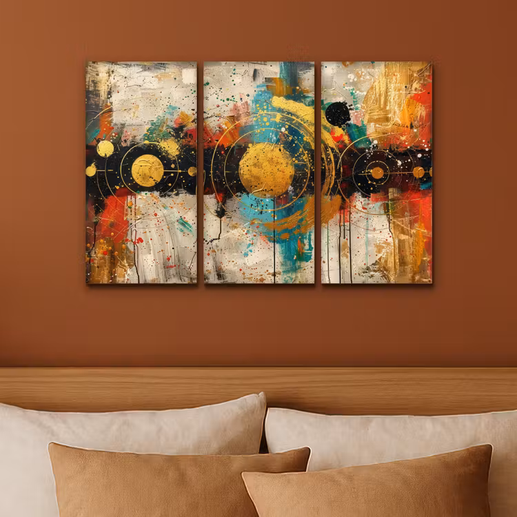 Abstract - Goud - Vormen Canvas - Meerluiken 3 luik klein -sfeer2