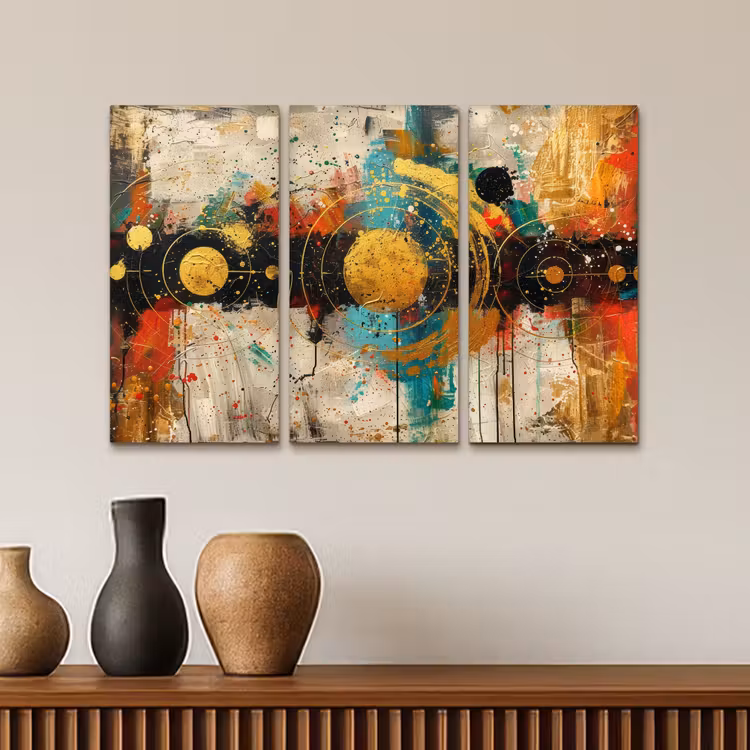 Abstract - Goud - Vormen Canvas - Meerluiken 3 luik klein -sfeer3