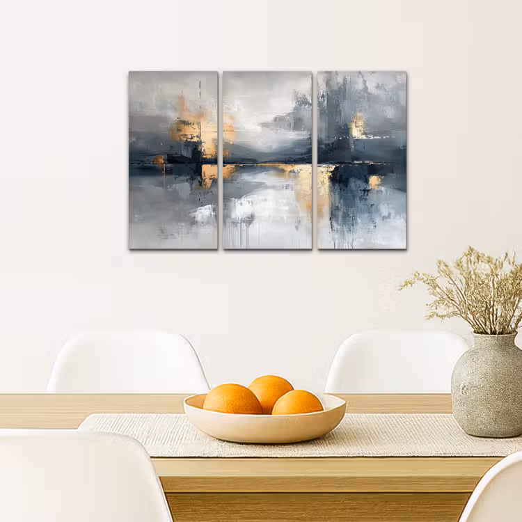 Abstract - Grijs - Goud - Modern Canvas - Meerluiken 3 luik klein -sfeer4