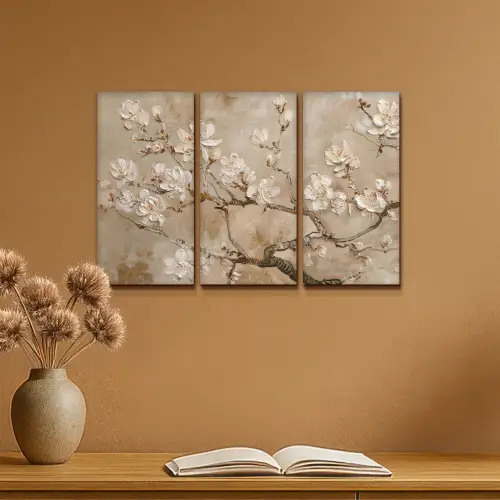 Beige - Bloesem - Modern Canvas - Meerluiken 3 luik klein -sfeer5