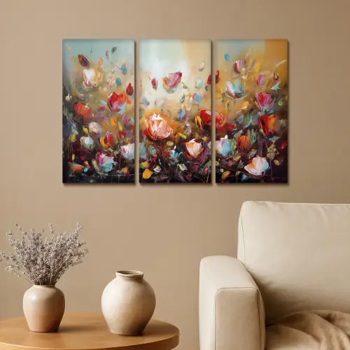 Bloemen - Abstract - Verflook - Kleurrijk Canvas - Meerluiken 3 luik klein -sfeer1