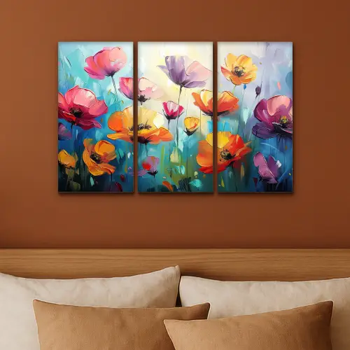 Bloemen - Kleurrijk - Abstract - Natuur Canvas - Meerluiken 3 luik klein -sfeer2