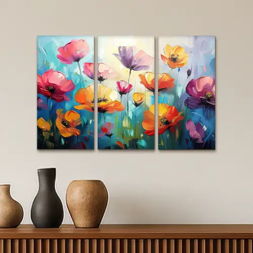 Bloemen - Kleurrijk - Abstract - Natuur Canvas - Meerluiken 3 luik klein -sfeer3