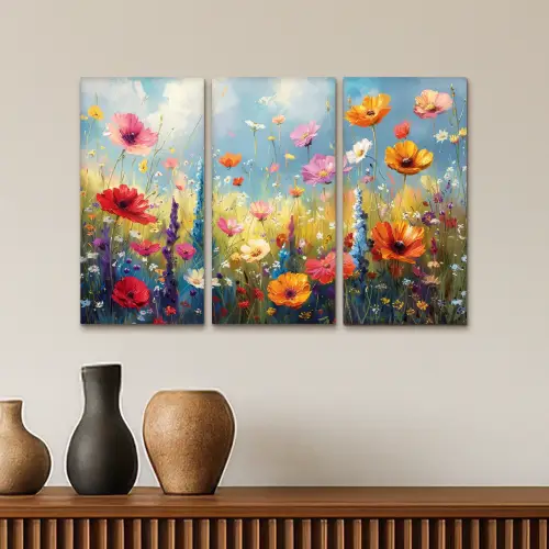 Bloemen - Lente - Kleurrijk - Zomers Canvas - Meerluiken 3 luik klein -sfeer3