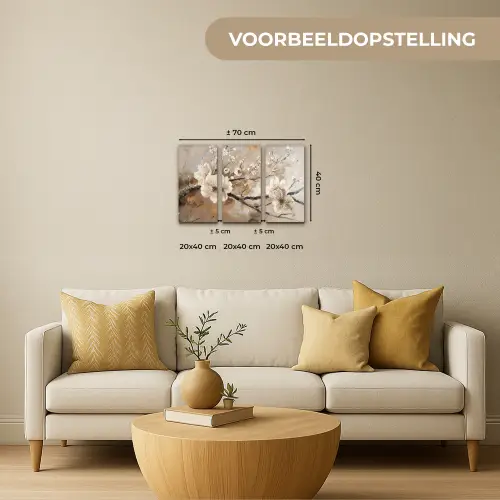 Bloesem - Beige - Abstract - Bloemen Canvas - Meerluiken 3 luik klein -sfeer6-formaat
