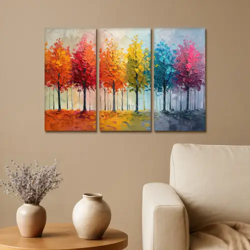 Bomen - Kleurrijk - Modern - Verflook Canvas - Meerluiken 3 luik klein -sfeer1