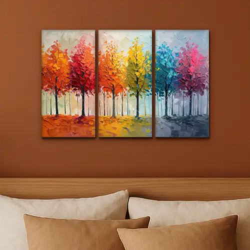 Bomen - Kleurrijk - Modern - Verflook Canvas - Meerluiken 3 luik klein -sfeer2