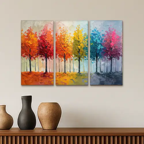 Bomen - Kleurrijk - Modern - Verflook Canvas - Meerluiken 3 luik klein -sfeer3