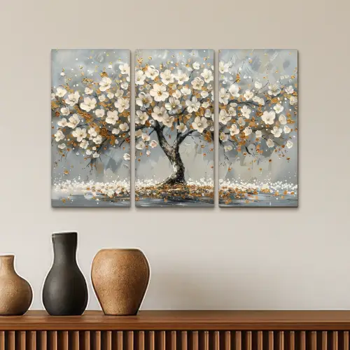 Boom - Abstract - Wit - Bloesem Canvas - Meerluiken 3 luik klein -sfeer3