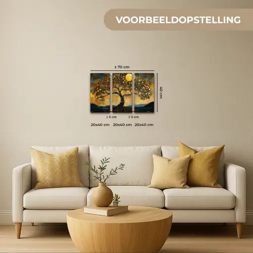 Boom - Geel - Abstract - Modern Canvas - Meerluiken 3 luik klein -sfeer6-formaat