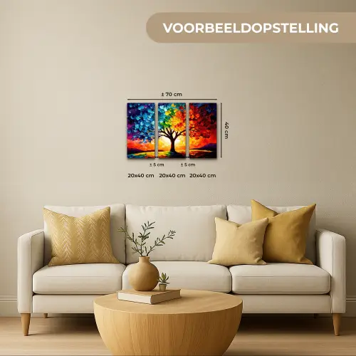 Boom - Kleurrijk - Verflook - Abstract Canvas - Meerluiken 3 luik klein -sfeer6-formaat