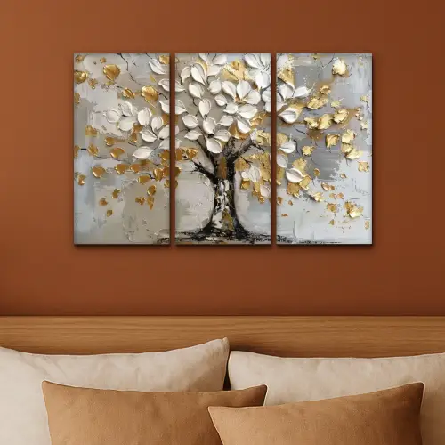 Boom - Wit - Goud - Verflook Canvas - Meerluiken 3 luik klein -sfeer2