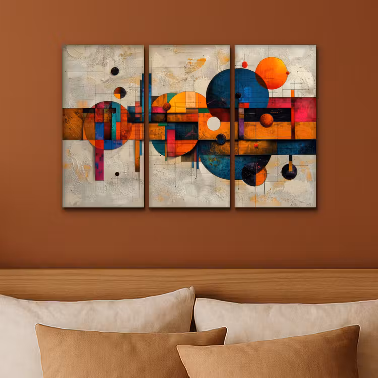 Kleurrijk - Geometrisch - Abstract - Aesthetic Canvas - Meerluiken 3 luik klein -sfeer2