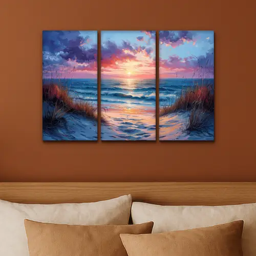 Strand - Blauw - Verf - Paars Canvas - Meerluiken 3 luik klein -sfeer2