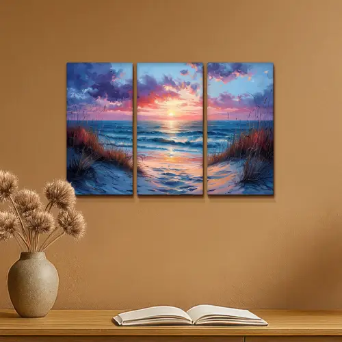 Strand - Blauw - Verf - Paars Canvas - Meerluiken 3 luik klein -sfeer5