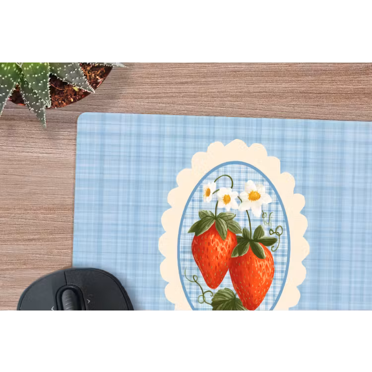 Aardbeien - Lijst - Rood - Geruit muismat rubber klein -closeup