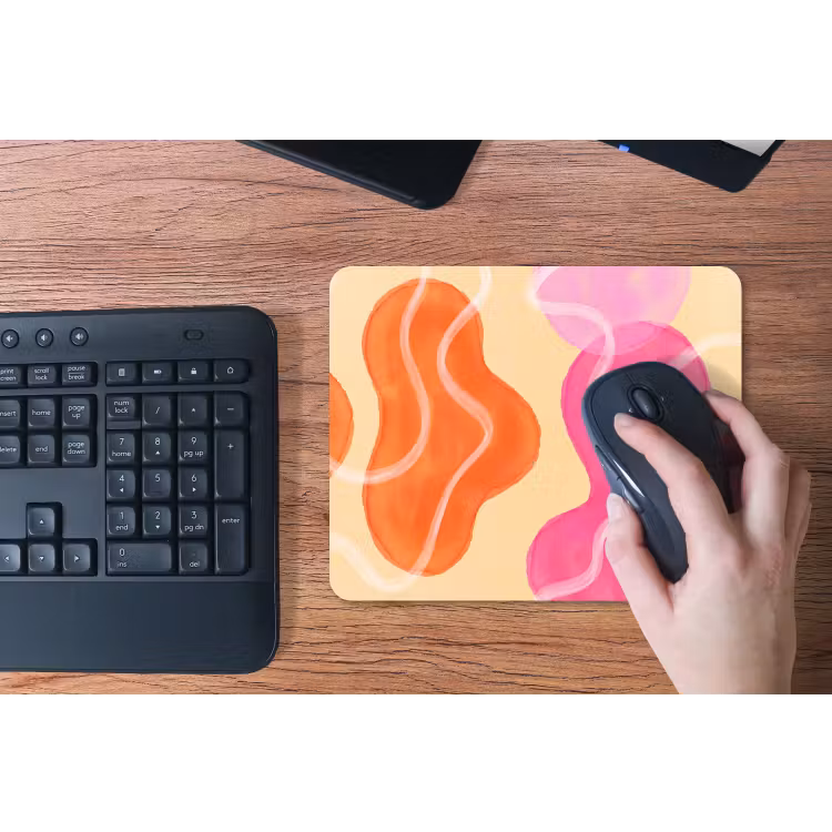 Abstract - Aquarel - Organisch - Oranje - Roze muismat rubber klein -toetsenbord
