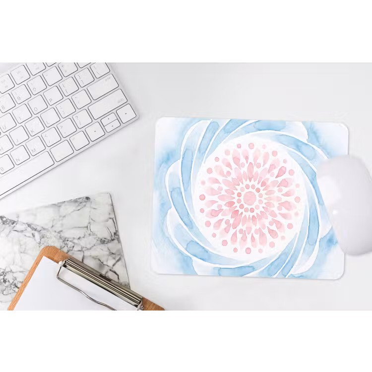 Abstract - Bloemvorm - Aquarel - Roze - Blauw muismat rubber klein -witbureau