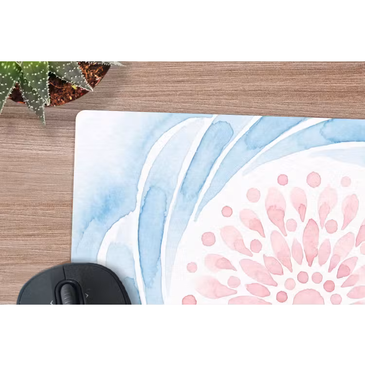 Abstract - Bloemvorm - Aquarel - Roze - Blauw muismat rubber klein -closeup