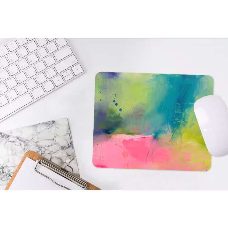 Abstract - Kleuren - Modern - Groen - Roze muismat rubber klein -witbureau