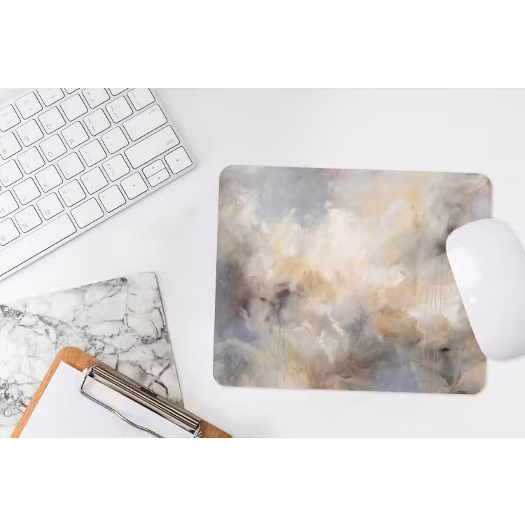 Abstract - Wolken - Sfeervol - Beige - Grijs muismat rubber klein -witbureau