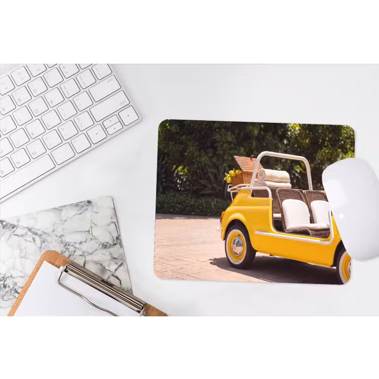 Auto - Picknick - Zomer - Geel muismat rubber klein -witbureau