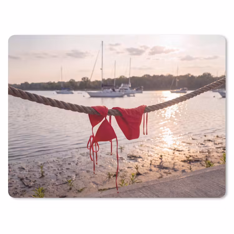 Badkleding - Rood - Zomer - Water - Zonsondergang muismat rubber klein -3d