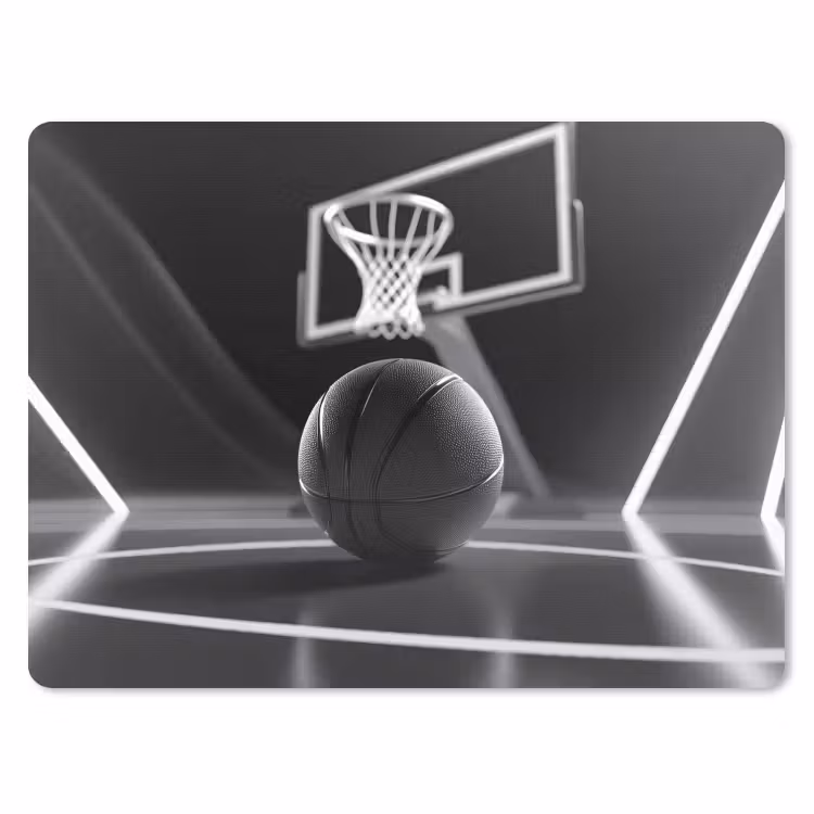 Basketbal - Basketbalveld - Lichtlijnen muismat rubber klein -3d