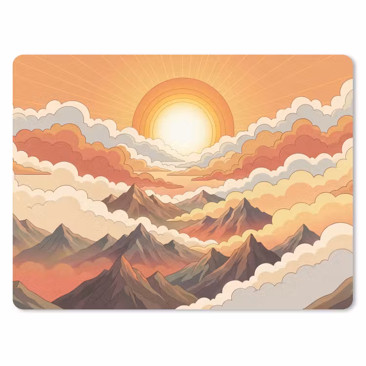 Bergen - Wolken - Natuur - Zonsopgang - Oranje muismat rubber klein -3d