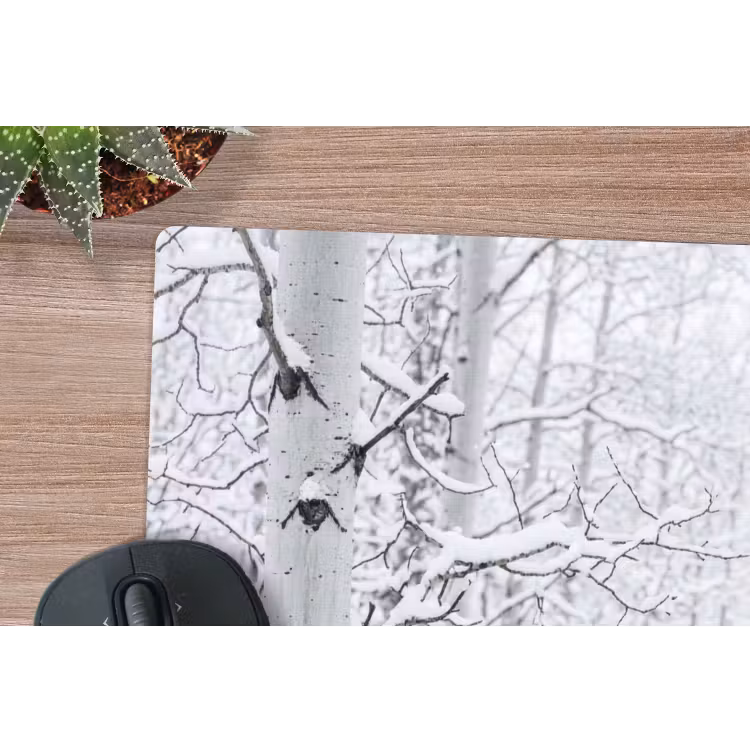 Berkenbomen - Sneeuw - Winter - Bos - Wit muismat rubber klein -closeup