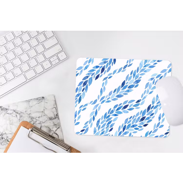 Bladeren - Aquarel - Patroon - Modern - Blauw muismat rubber klein -witbureau