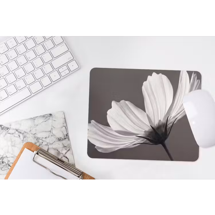 Bloem - Minimalistisch - Zwart - Wit muismat rubber klein -witbureau