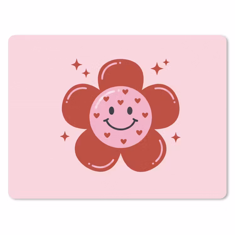Bloem - Roze - Hartjes muismat rubber klein -3d