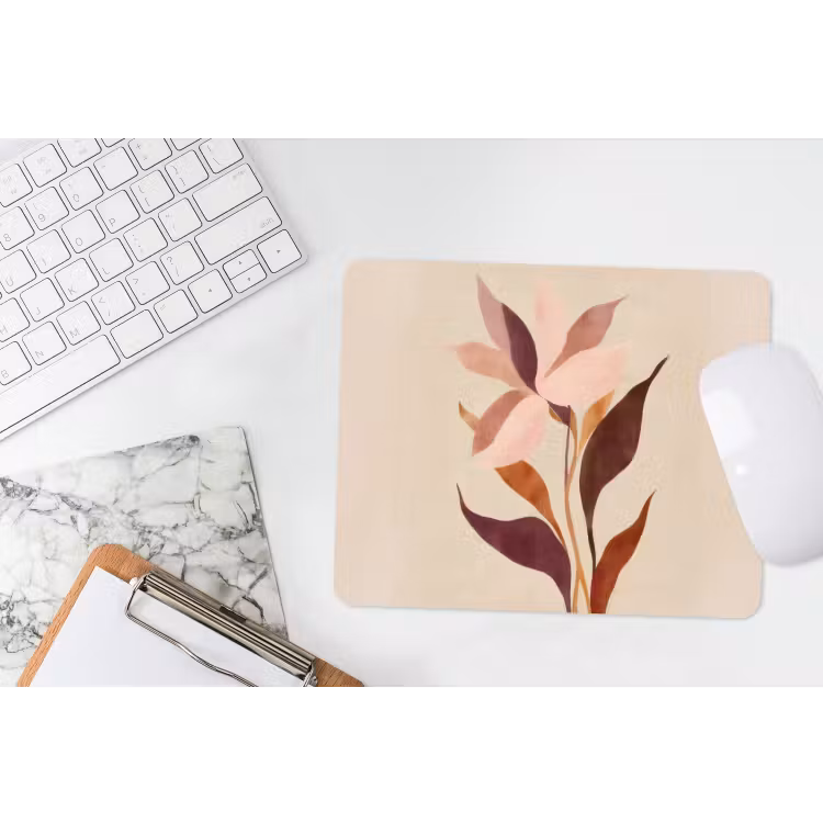Bloemen - Blaadjes - Minimalistisch - Roze muismat rubber klein -witbureau