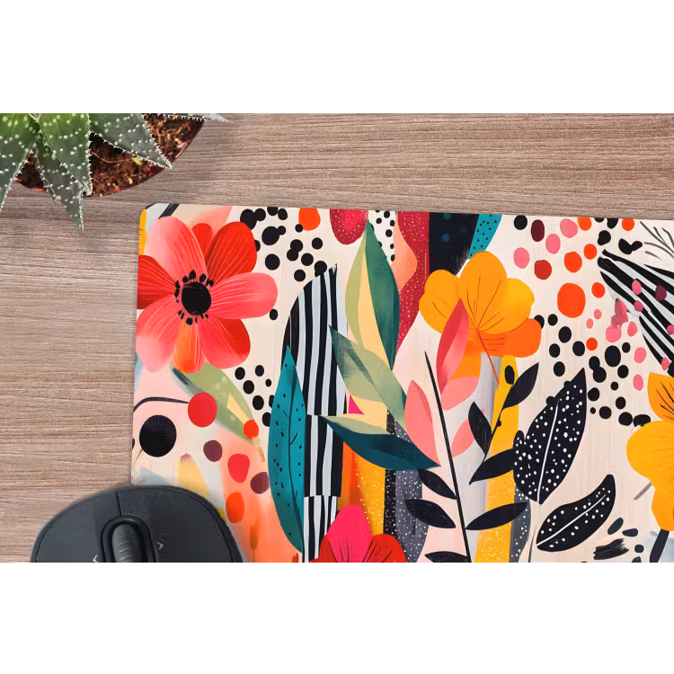 Bloemen - Bladeren - Abstract - Kleurrijk muismat rubber klein -closeup