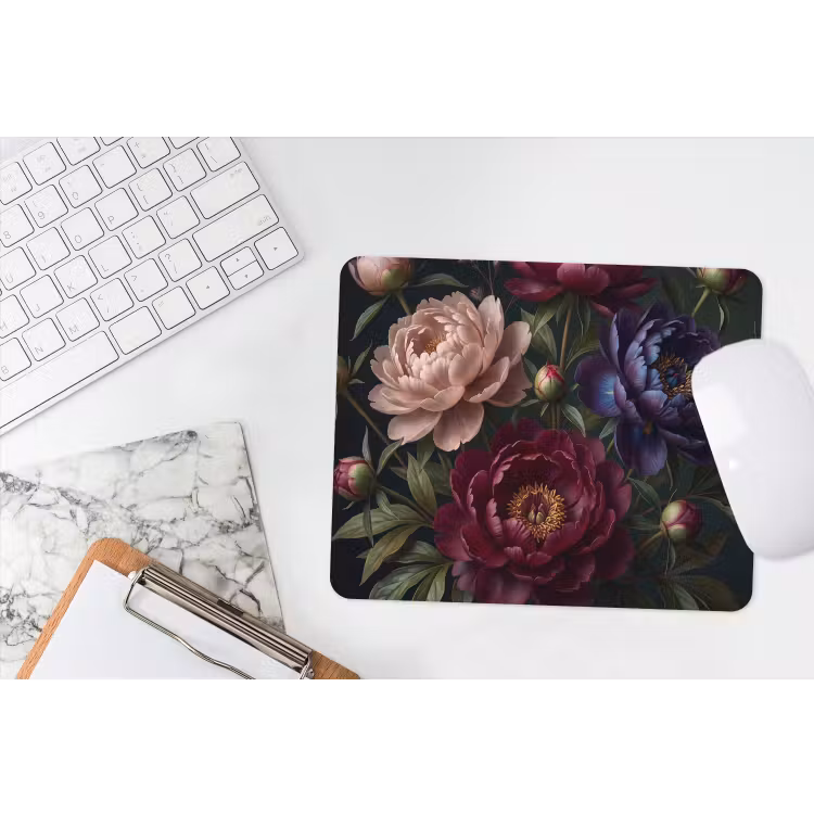 Bloemen - Boeket - Natuur - Modern - Donker muismat rubber klein -witbureau
