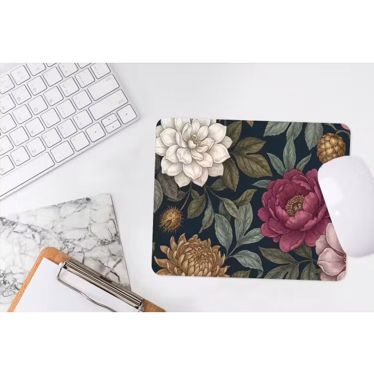 Bloemen - Botanisch - Illustratie - Donker - Vintage muismat rubber klein -witbureau