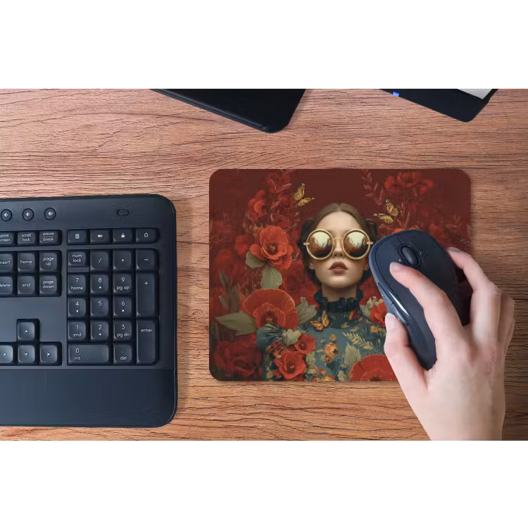 Bloemen - Dieprood - Zonnebril - Vrouw muismat rubber klein -toetsenbord