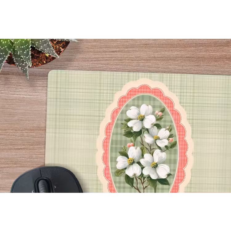 Bloemen - Illustratie - Geruit - Groen muismat rubber klein -closeup