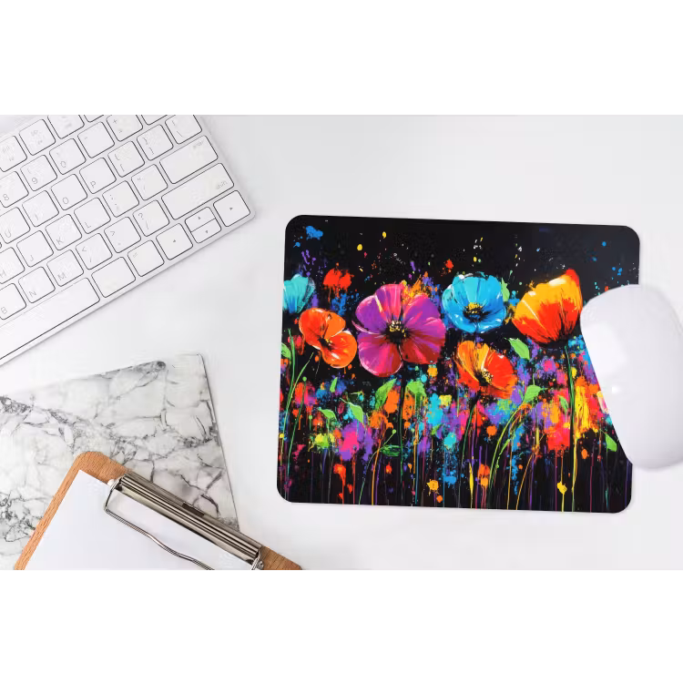 Bloemen - Kleurrijk - Spetters muismat rubber klein -witbureau