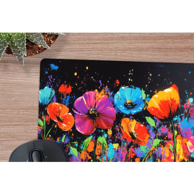 Bloemen - Kleurrijk - Spetters muismat rubber klein -closeup