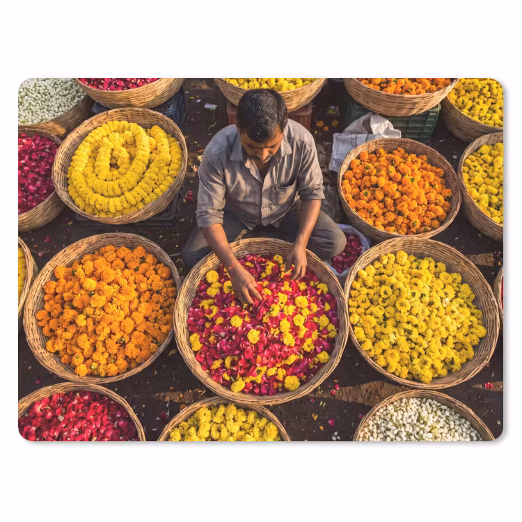 Muismat - Bloemen - Markt - Kleurrijk - Bloemen - Markt - Kleurrijk muismat rubber klein