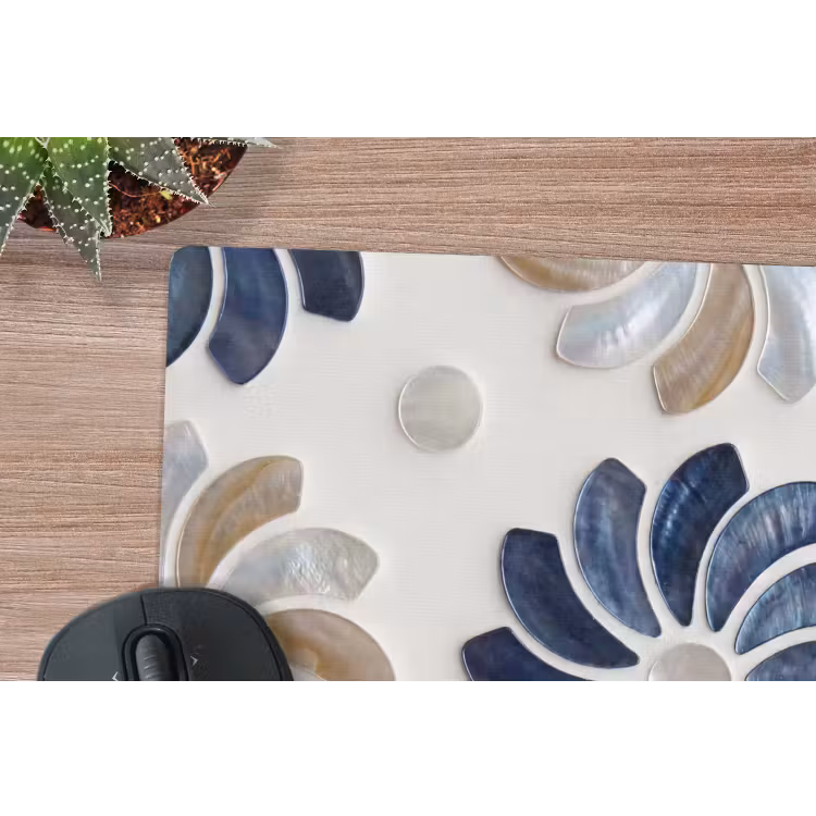 Bloemen - Parelmoer - Abstract - Patroon - Blauw muismat rubber klein -closeup