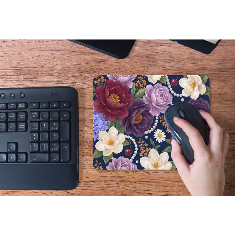 Bloemen - Parels - Decoratie - Modern - Blauw muismat rubber klein -toetsenbord