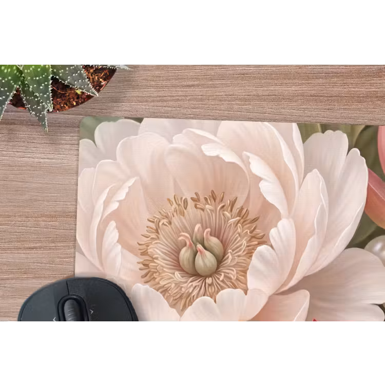 Bloemen - Parels - Elegant - Roze - Wit muismat rubber klein -closeup